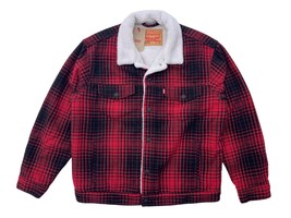 Levis Jeans Mens Relaxed Fit Black Red Buffalo Plaid Check Sherpa Trucke... - $92.12