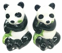 Cute Giant China Panda Bear With Bamboo Ceramic Salt Pepper Shaker Set Figurines - £13.58 GBP