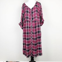 Torrid size 2 Fit&amp;Flare Plaid Red Dress Button Front Roll Tab Sleeve/Lon... - £32.84 GBP