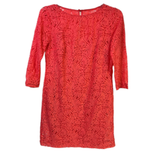 Trina Turk Womens Shift Dress Red Floral Lace Boat Neck 3/4 Sleeve Keyhole USA 8 - £34.91 GBP