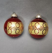 Vintage Rauch Red & Gold Glitter Mercury Glass 2.5" Ball Christmas Ornaments (2) - £15.53 GBP