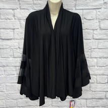 R&amp;M Richards Womens Open Front Cardigan Bell Mesh Sleeves Plus Size 1X New Black - $34.60