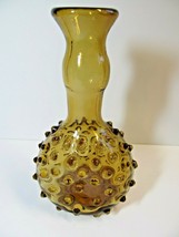 Hobnail Bottle Vase Gold Amber Genie Hand Blown 9&#39;&#39; MCM 9&#39;&#39; Tall Italy vintage - £29.57 GBP