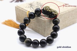 FengShui Men Women Natural Emerald Jadeite Lucky Pixiu Bracelet Ice Golden Obsid - £52.05 GBP