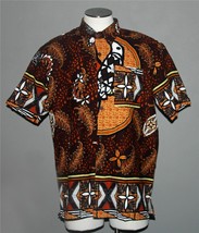 VTG Pacific Blue Barkcloth Polynesian Tribal One-Pocket S/S Shirt Men&#39;s XL EXC - £58.84 GBP