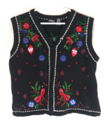 Erika Women&#39;s Embroidered Ornaments Beaded Christmas Sweater Vest Size L... - $27.79 CAD