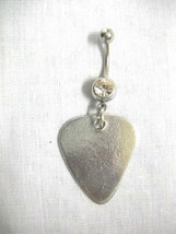 Pewter Guitar Pick Rocker Musical Dangling Pendant 14g Clear Cz Belly Ring - £7.97 GBP