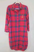 Lauren Ralph Lauren Nightgown Womens SMALL Red Flannel Plaid Long Crest Pockets - £22.73 GBP
