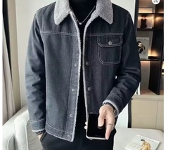 Men&#39;s Denim Jacket Fleece line Trendy Winter Style Sheep Made Design Vel... - $1,315.86 MXN