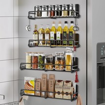 Magnetic Spice Rack For Refrigerator, 4 Pack Magnetic Fridge Shelf With Hooks, S - £26.21 GBP