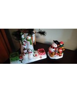  Yankee Candle Holders votive  2 Pc Lot Snow Folk Making A Snowman  - $320.26 MXN