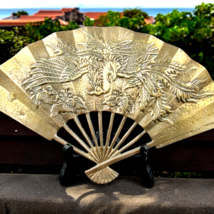 Solid Brass Oriental Style Hand Fan with Dragon Wall Decor or On Plate S... - $266.70 MXN