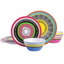 12 Piece Dinnerware Set For 4 Modern Melamine Dishes Plates Bowls Multic... - £22.99 GBP