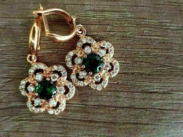 4CT Round Cut Lab Created Green Emerald Drop Dangle Earrings 14k RoseGold Plated - £132.77 GBP