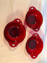 3 Ruby Red 4.25 Inch Berry Bowls With Handles Mint - $14.99