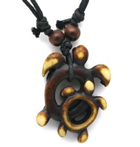 Adjustable Necklace with Hoop Shape Brown Sea Turtle Tribal Pendant - £8.69 GBP
