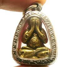 Thai Strong Life Protection Amulet Pendant Pidta Close Eyes Buddha Yant Lp Moon - £44.53 GBP