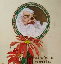 Santa Claus Face Poinsettias Christmas Postcard Gibson 1913 Waltham Mass Vintage - £8.20 GBP