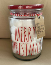 Rae Dunn Merry Christmas Glass Cotton Ball Jar /Lid Candy Canister Holiday Decor - £14.08 GBP