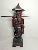 Hand Carved Wood Chinese Man Sculpture - Stick notched on each end  - $11.29