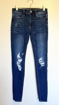 American Eagle Next Level Stretch Jeans Sz 2 Long Blue Distressed Jeggings - £15.57 GBP