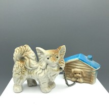 Vintage Ceramic Arnart Puppy Dog with Chain and Doghouse, Japan Pomeranian - £30.66 GBP