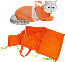 Orange Cat Bathing Bag Breathable Mesh Cat Shower Bag anti Scratch Adjustable - £5.94 GBP