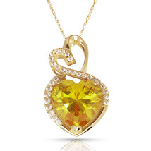 4.20 Carat Halo Citrine Double Heart Gemstone Pendant & Necklace14K Yellow Gold - $173.25
