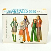 McCalls 5689 Carefree Pattern Jacket Vest Skirt Pants Vtg 1977 Cut Girls Size 12 - $11.87