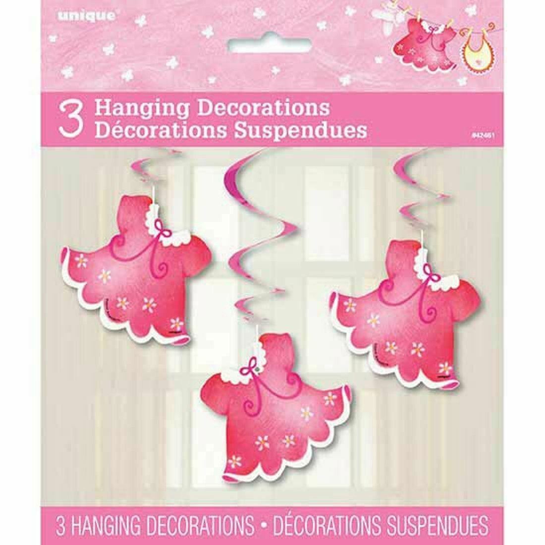 Pink Clothesline Girl 3 Ct Baby Shower Hanging Decorations - $3.16