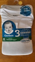 Gerber 3 Pack of White Long Sleeves Onesies 3 - 6 Months Unisex For Babie - £6.64 GBP