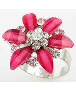 CZ FLOWERS IN BLOOM ADJUSTABLE STAINLESS STEEL RING - $3.11 CAD