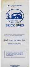 Original David&#39;s Brick Oven Wood Fired Pizza Menu Red River Rd Austin Texas 1983 - £14.80 GBP