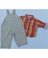 Vintage Baby Gap 2 PC Bib Overalls &amp; Plaid Shirt COTTON Bear Logo Snap l... - €21,71 EUR