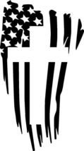 Flag With Cross 10" x 5.5" AMERICAN FLAG TATTERED FLAG DECAL STICKER - $10.88