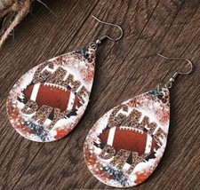 1 Pair Boho PU Leather Game Day Print Water Drop Shaped Earrings - £3.98 GBP