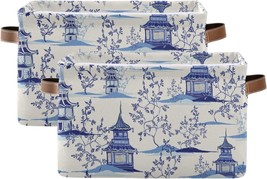 Susiyo Large Foldable Storage Bin Pagodas Chinoiserie Fabric Storage, 2Pack - £35.16 GBP