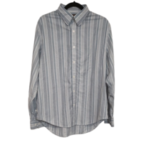 Perry Ellis Men&#39;s Blue Striped Long Sleeve Button Down Cotton Shirt Size Large - £9.55 GBP