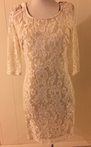 long sleeve cream colored lined overall stretch lace dress Jr. Med - £15.98 GBP