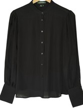 Ralph Lauren Blouse Womens Size 10 Black Silk Long Sleeve Button Front E... - $832.86 MXN