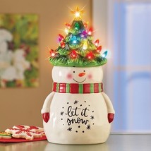 Frosty the Snowman LET IT SNOW Cookie Jar with Lighted Christmas Tree Lid 12&quot;H - £22.23 GBP