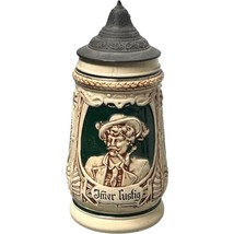 Antique German Beer Stein Embossed Stoneware Immer Justig Und Fidel Bava... - $23.38