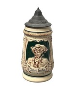 Antique German Beer Stein Embossed Stoneware Immer Justig Und Fidel Bava... - $23.38