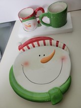 Lot Of 2 Coffee Mugs And 1 Plate Tea Cups Snowman Christmas Holidays - $24.49