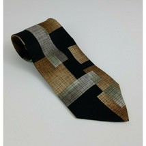 Arrow Black Tie With Silver &amp; Light Brown Squares &amp; Rectangle Designs - $12.60
