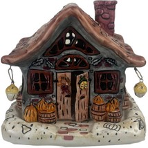 Russ Berrie Autumn Fall Cottage Candle Holder Ceramic Pumpkins Halloween - $14.03