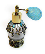 Antique Perfume Bottle With Turquoise Bulb Spray Mounting - $38.95