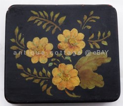 Antique Tole Handpainted Cigarette Trinket Tin Aafa Folk Art Yellow Flowers - £69.59 GBP