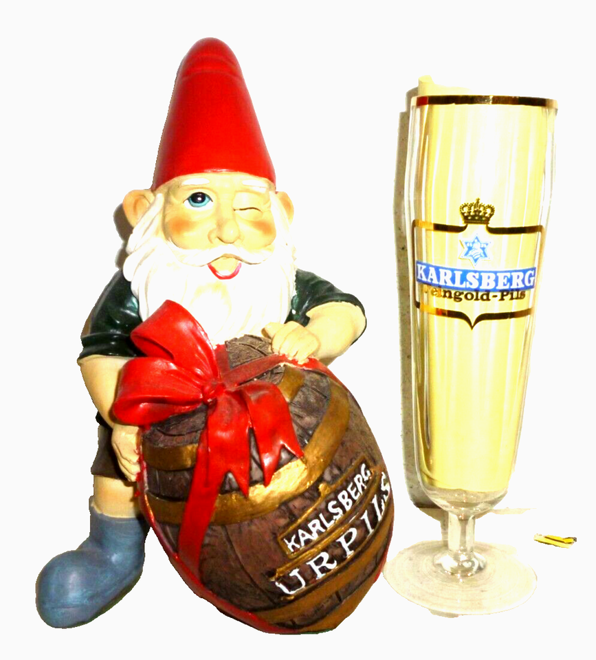 Karlsberg Homburg Brewery Dwarf Mascott Hansi & German Beer Glass