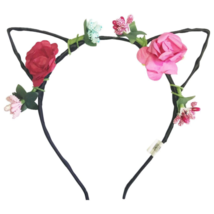 Charm Cat Ear Floral Flower Headband Kitten Halloween Hair Band - Red Pink Mix - £3.55 GBP